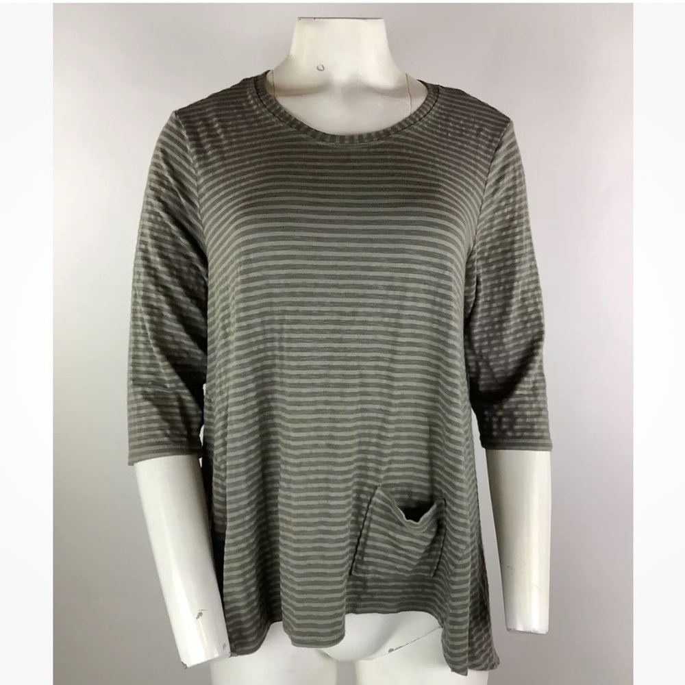Niche Nilgun Derman Sz L Draped Jersey Striped Top Green Rayon Spandex Pullon